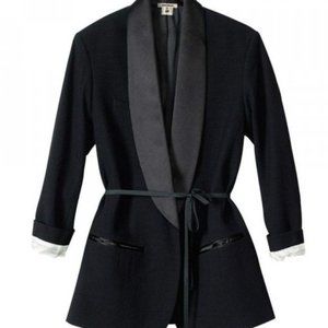ISABEL MARANT POUR H&M  Black Wool Satin Collared Tuxedo Blazer Jacket- Size 6